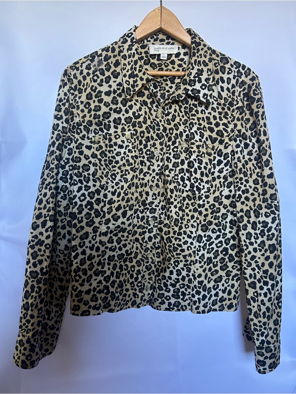 Jones New York Leopard Print Jean Jacket in Tan and Black